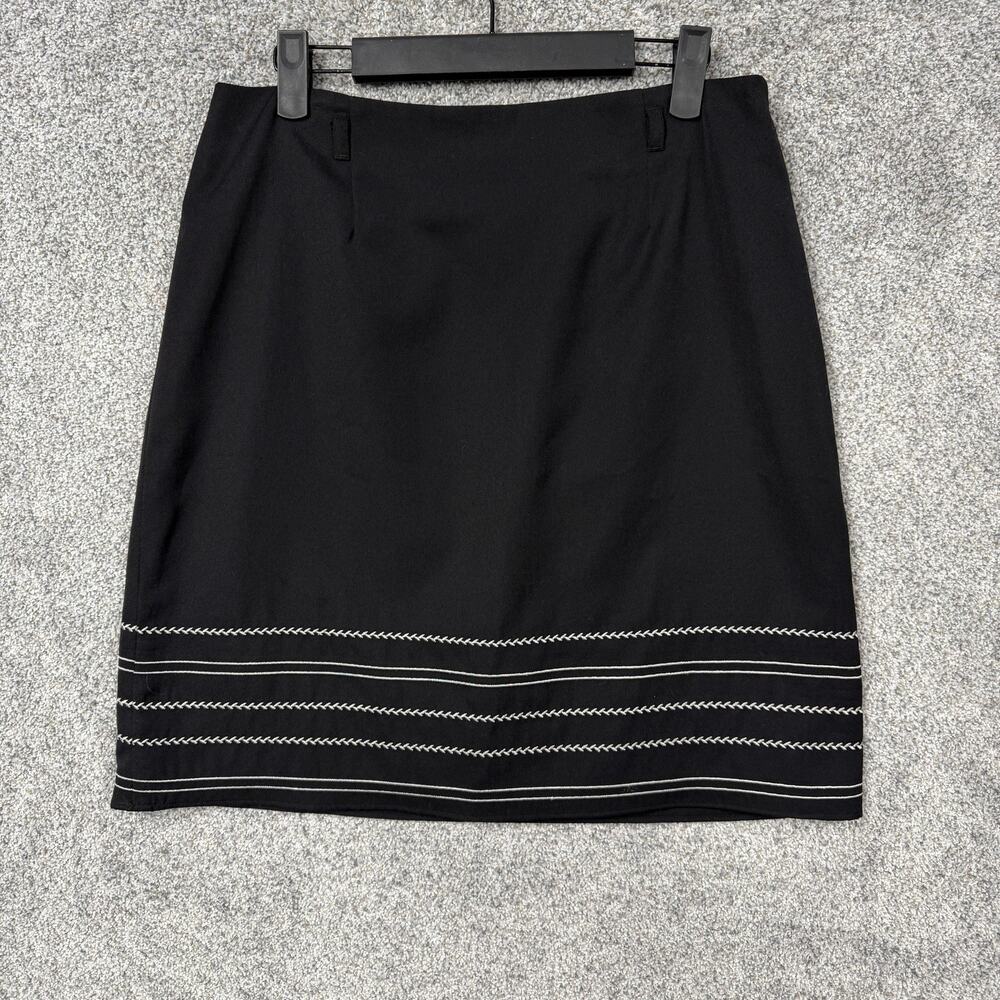 Vintage 90s Y2K B Moss Skirt 10 Black Embroidered Hem Office Siren Dark Academia